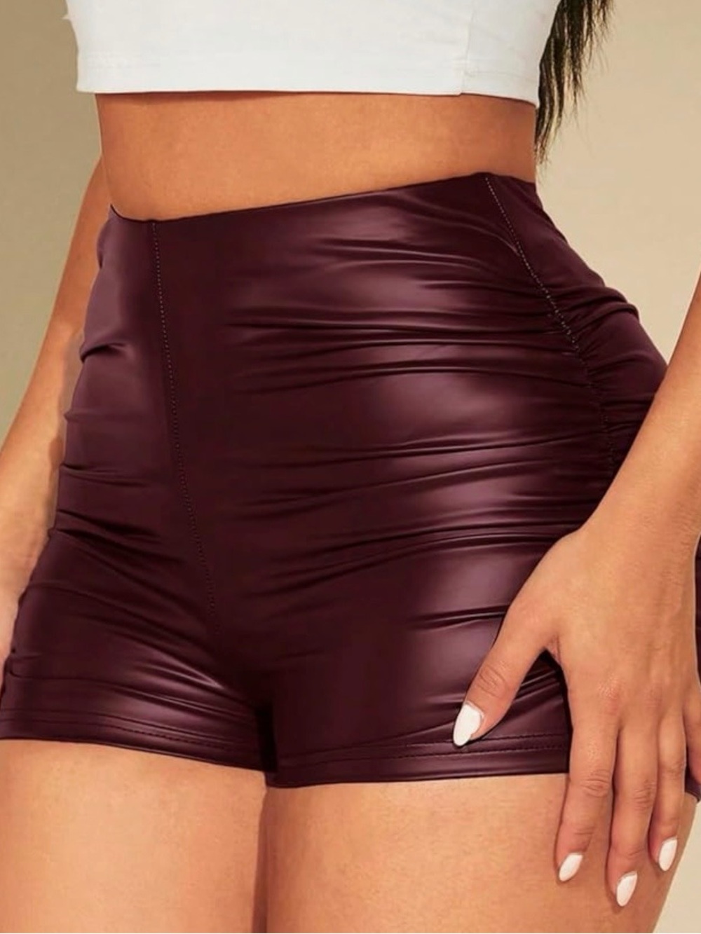 High-Waist faux leather  Burgundy Women’s Shorts